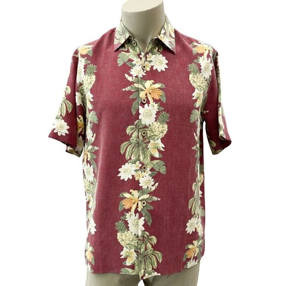 Tommy Bahama Pineapple Floral Tropical Red Short Sleeve Button-Up Shirt Mens M - Picture 1 of 12